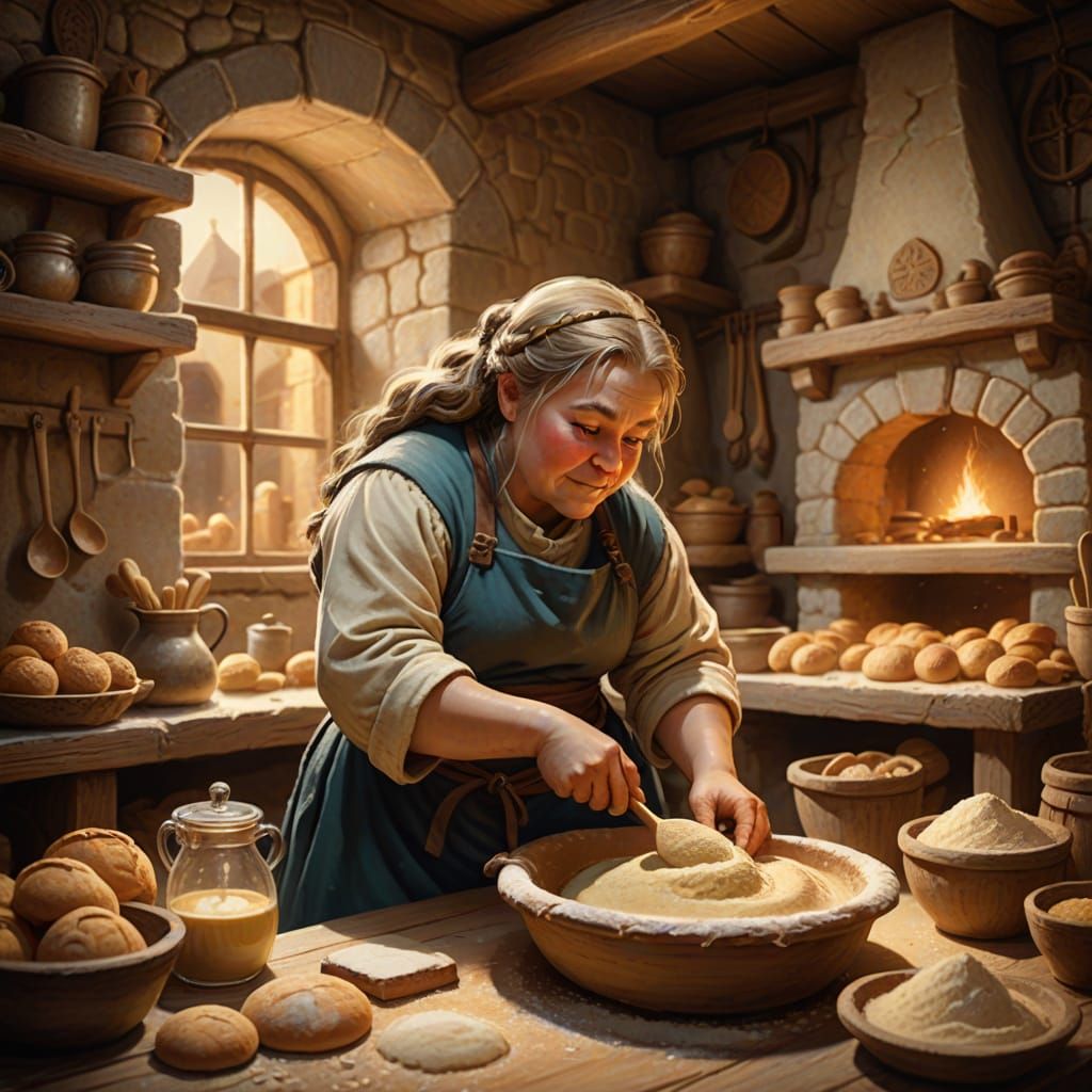 Medieval Fantasy Dwarf Baker in Warm Golden Light