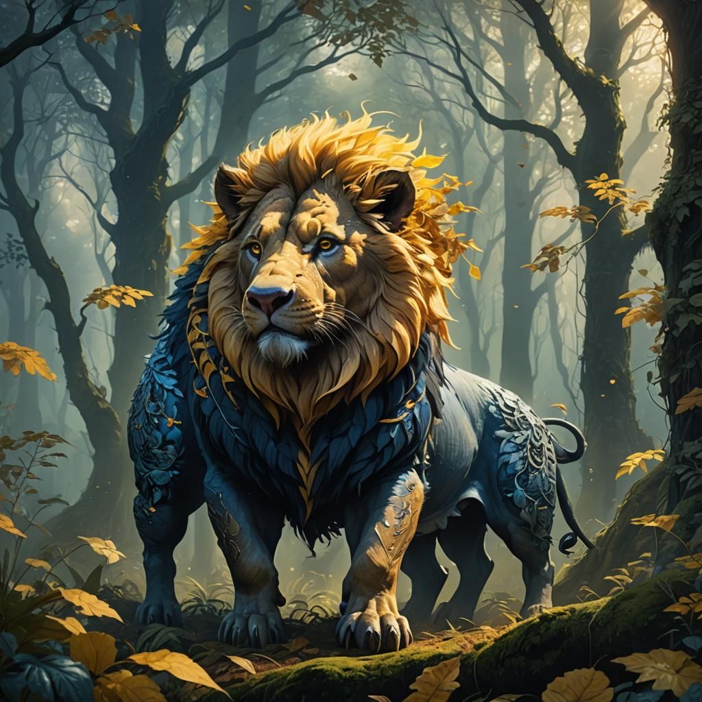 Mysterious Pig-Lion Creature in Misty Forest