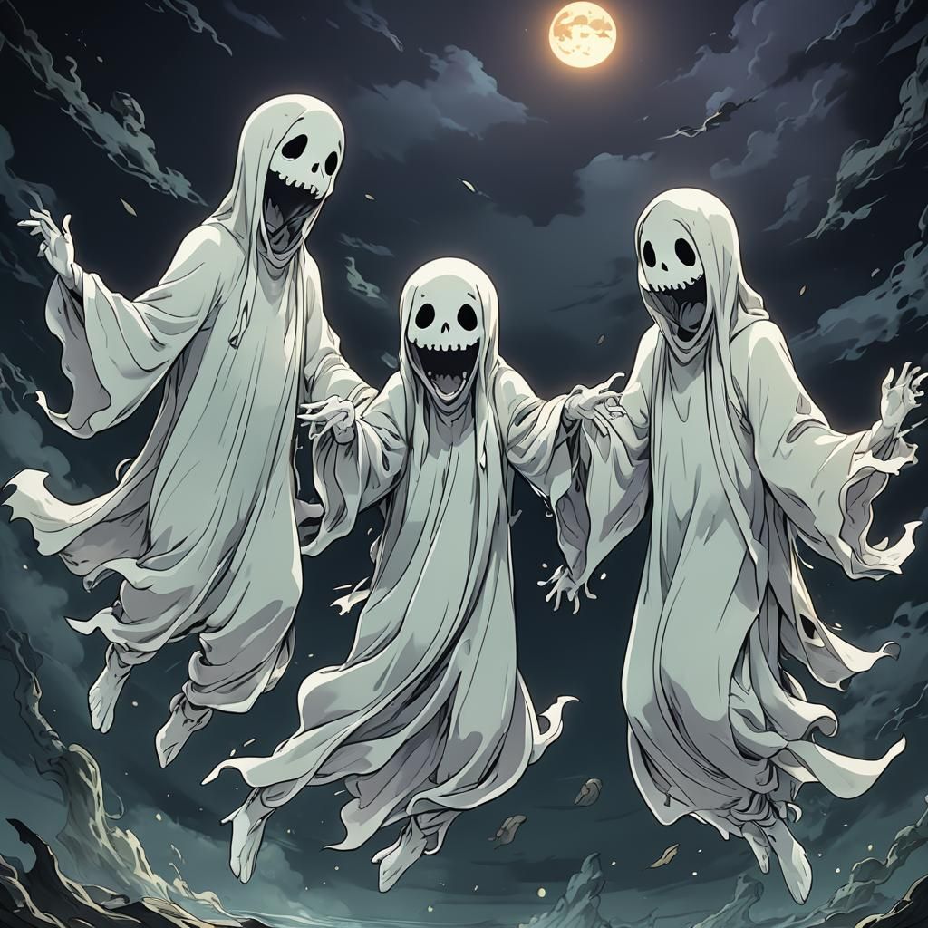 Starving Halloween Ghosts in Anime Style