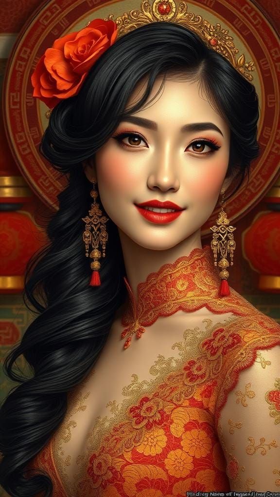 Chinese Model Portrait in Art Nouveau Style