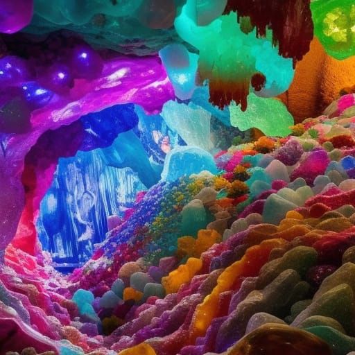Glowing Crystals in Cavernous Cave, HDR Masterpiece