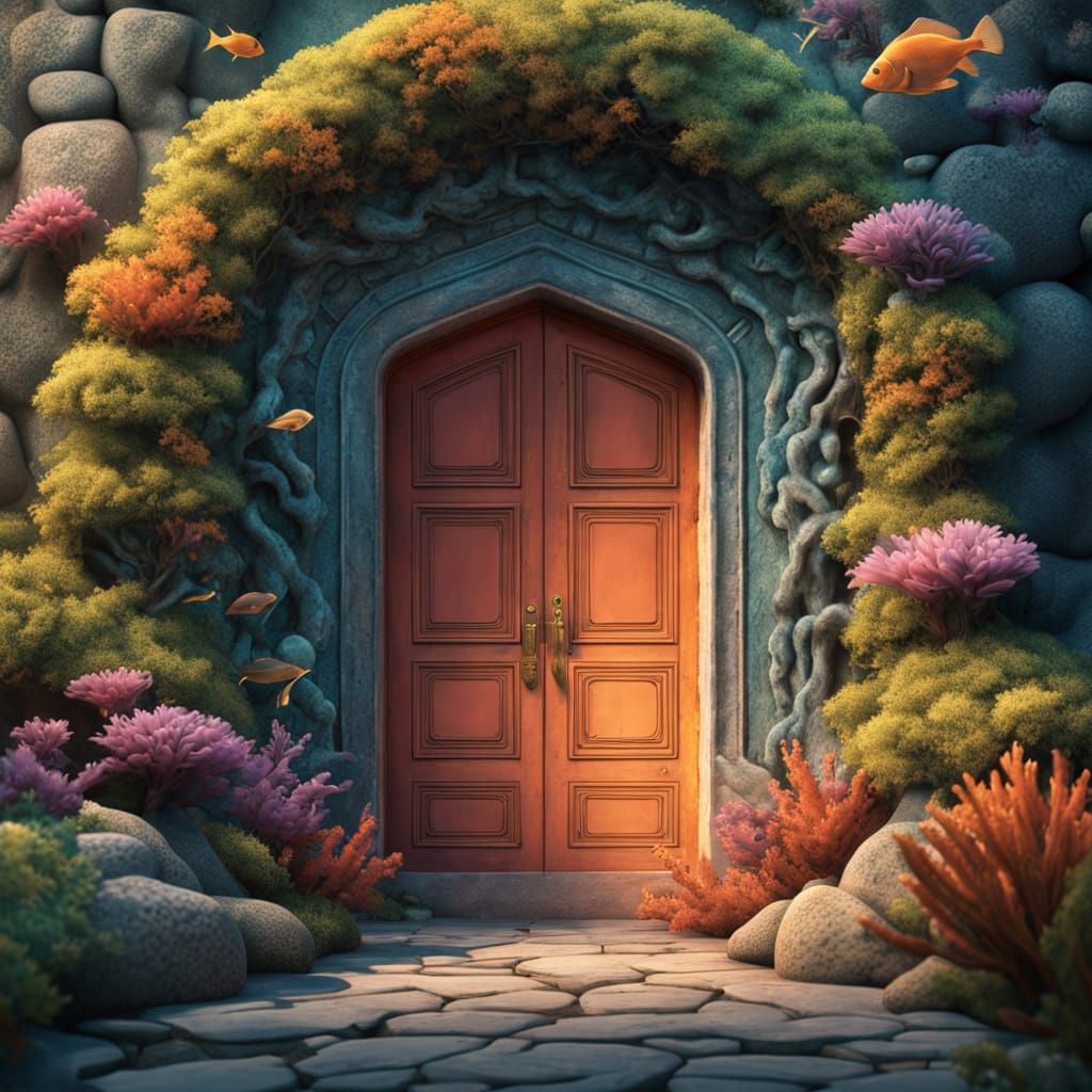 Underwater Temple Door to a Glowing Chamber