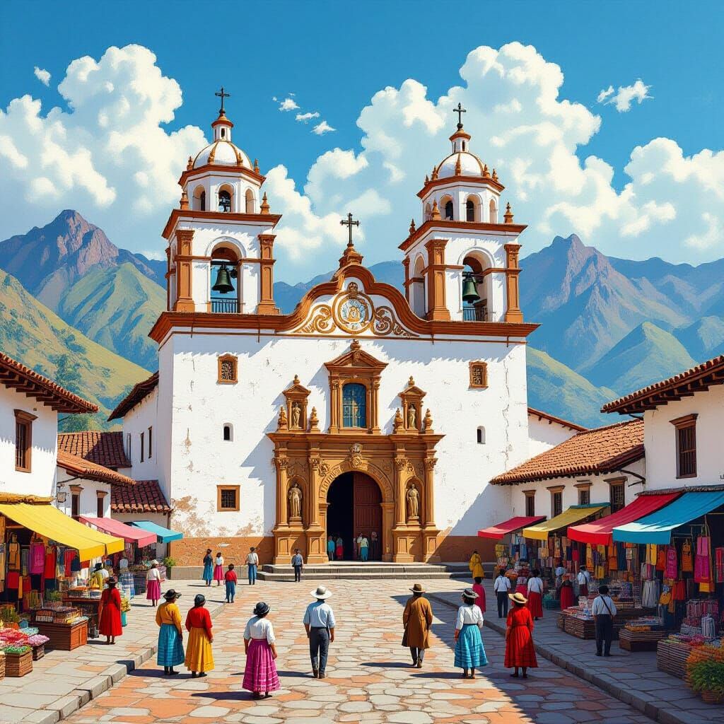 Colonial Church in Andes Mountains as Hyperrealistic Paintin...