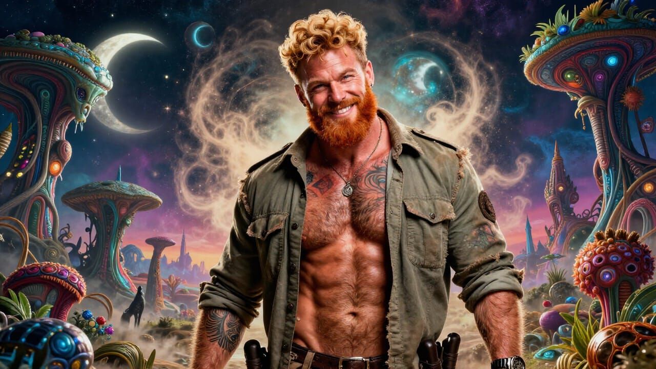 Rugged Ranger on Alien Moonscape Psychedelic Art