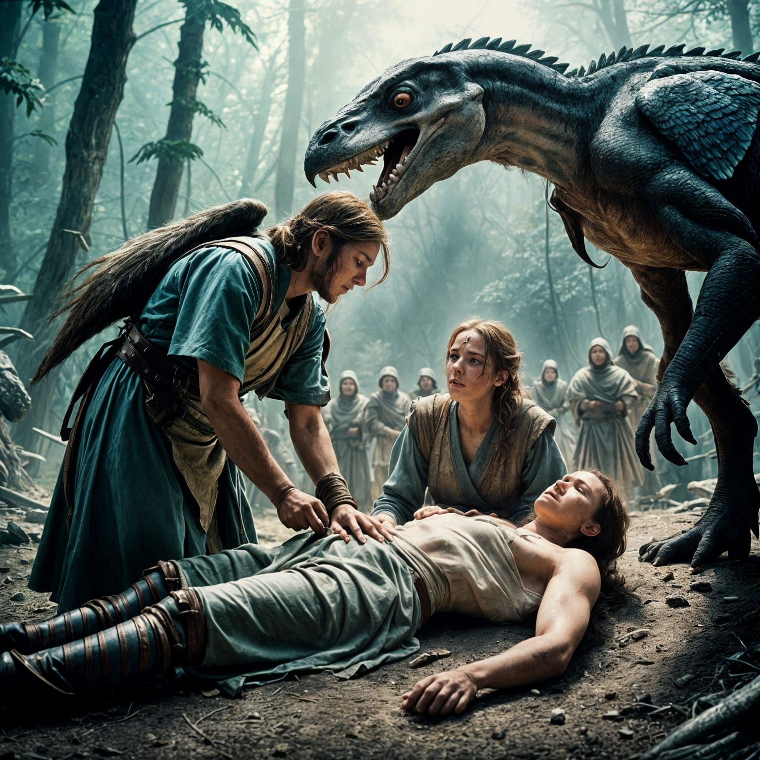 Fantasy Healers Tend to Wounded After Battle