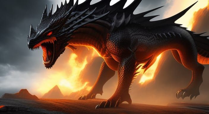 Detailed Black Dragon in Dark Fantasy Style