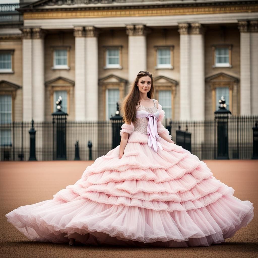 A princess in front of Buckingham Palace