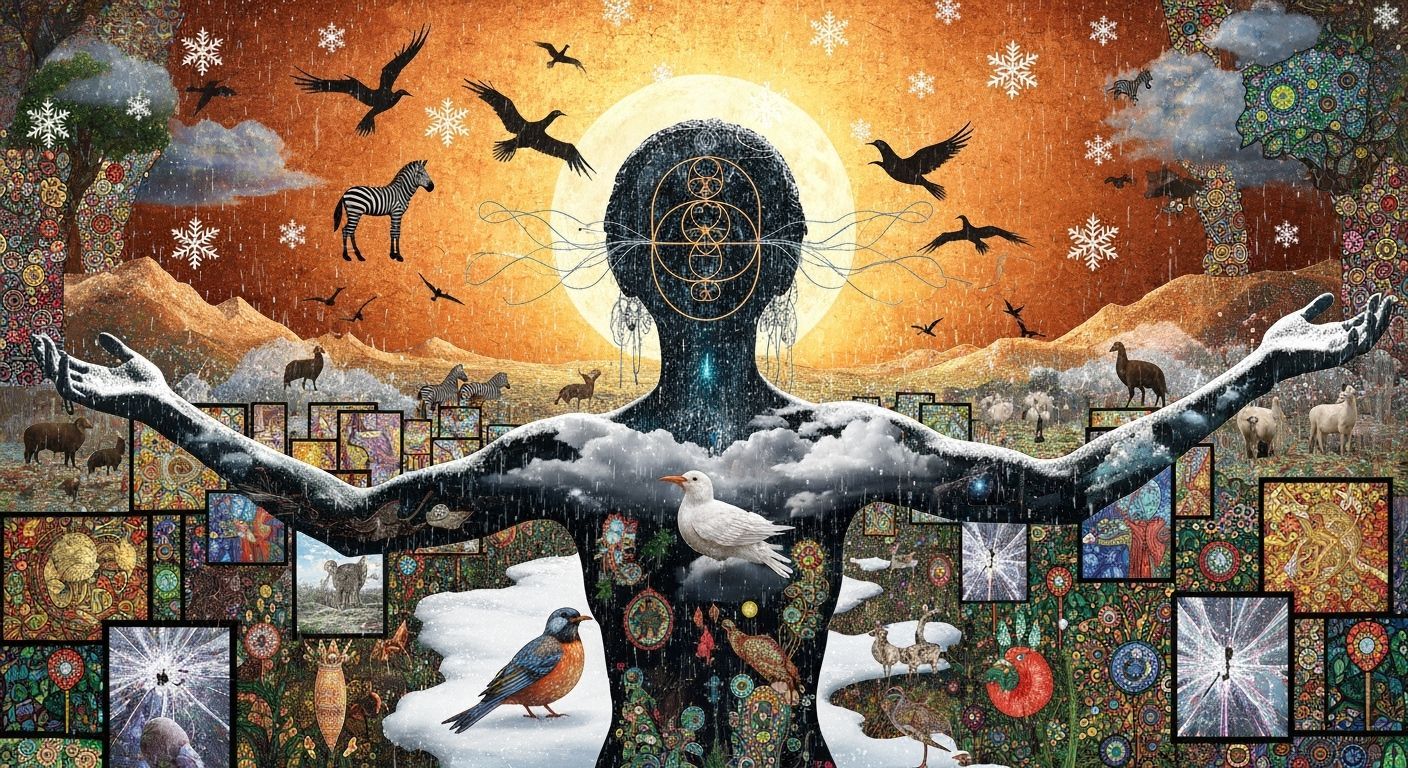 Mystical Shaman in Bioluminescent Oasis with Cosmic Elements