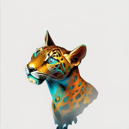 Sapphire Cat-Jaguar Skull with Golden Halo