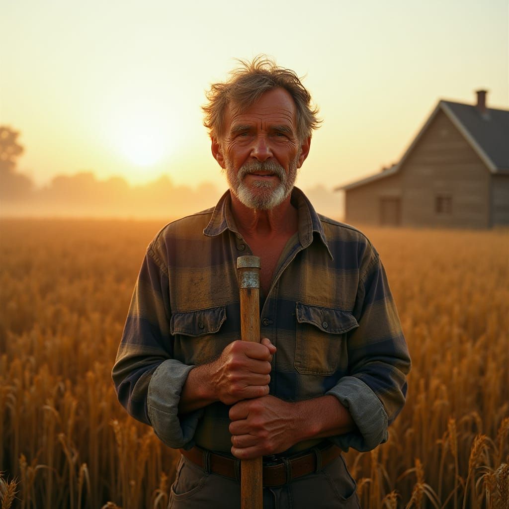 Golden Wheat Field: Farmer at Sunrise