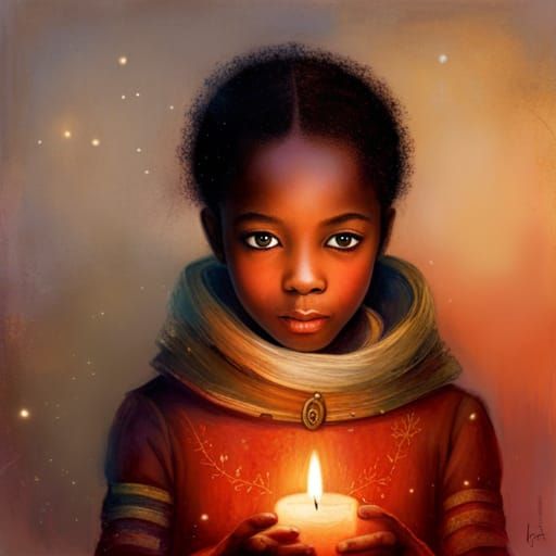 Mystical Girl with Candle in Snowy Landscape