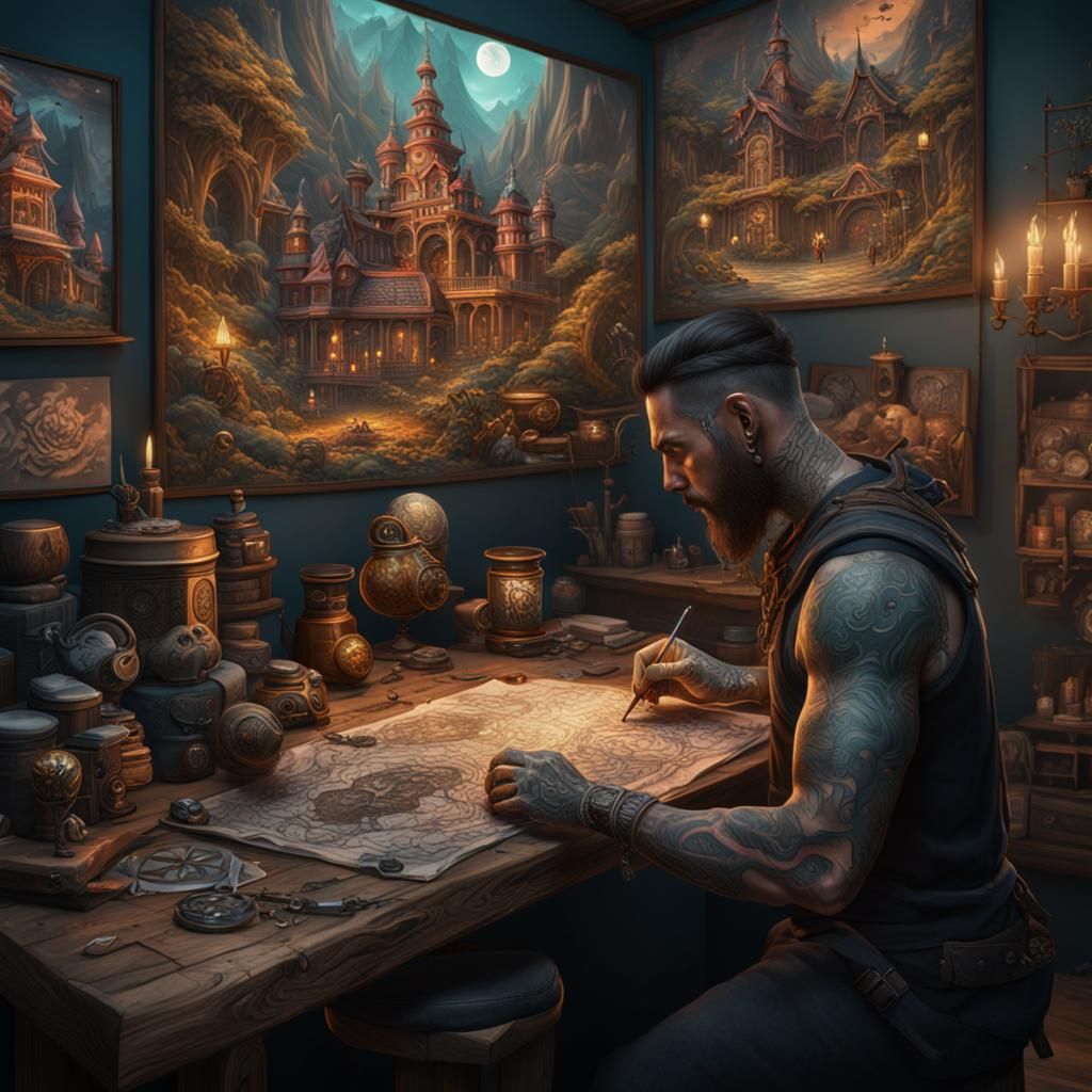 Detailed Matte Painting of Tattoo Artist
