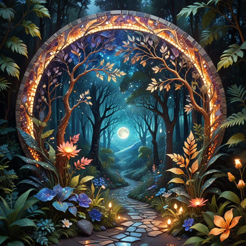 Mosaic Forest Path in Art Nouveau Style