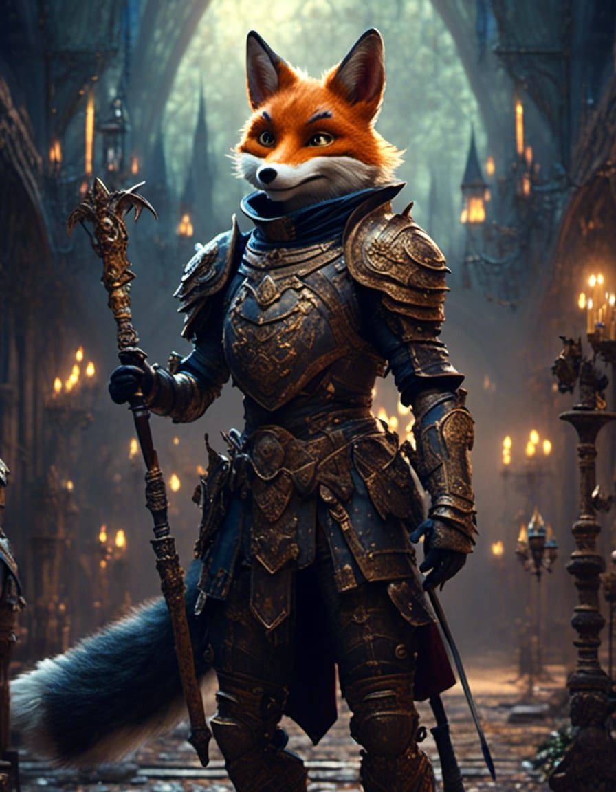 Medieval Night Fox Knight in Detailed Matte Painting