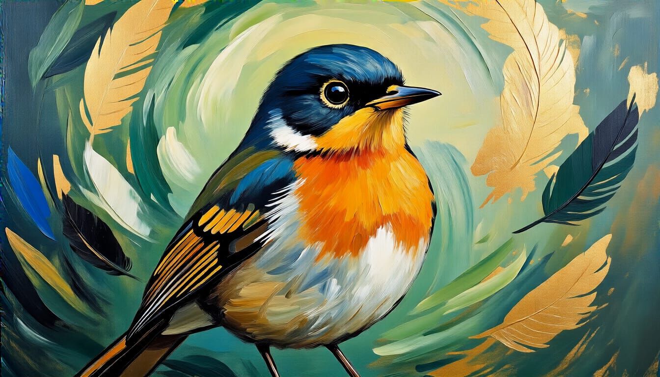 Proud Robin Impasto Painting with Bold Textures