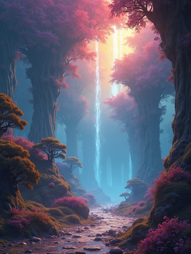 Ethereal Dreamworld in Pointillist Fantasy Art Style