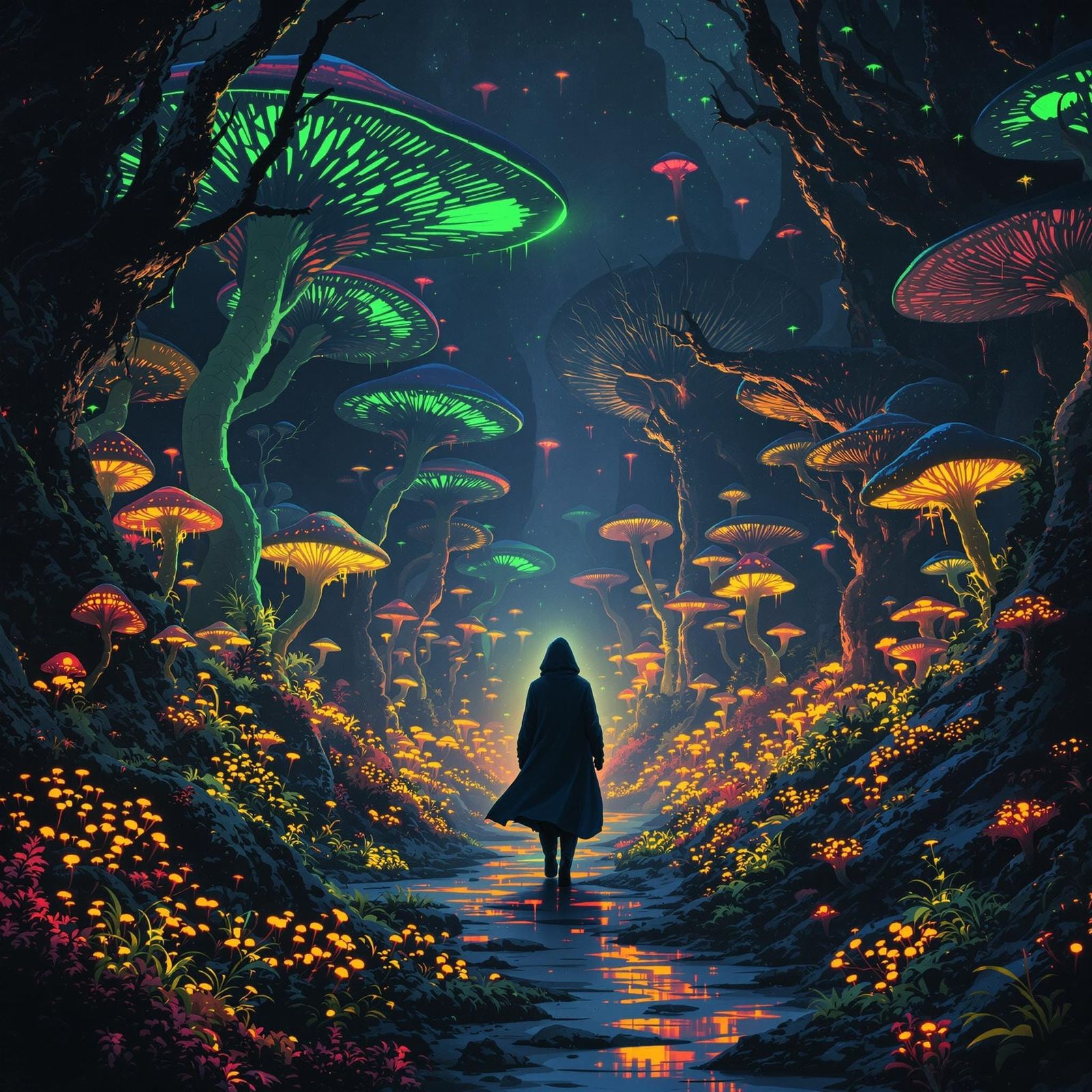 Bioluminescent Mushroom Forest Concept Art
