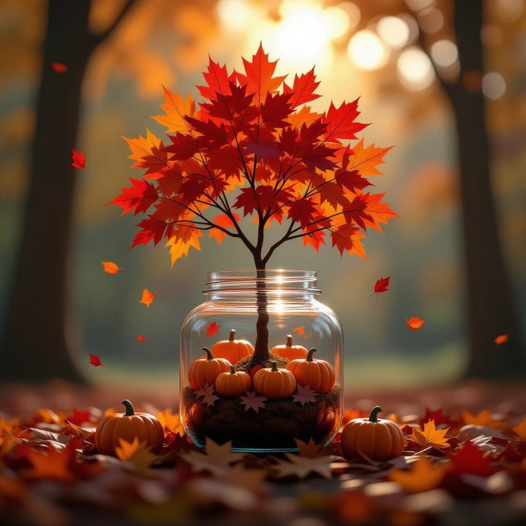 Autumn Tree and Pumpkins in a Jar Concept Art
