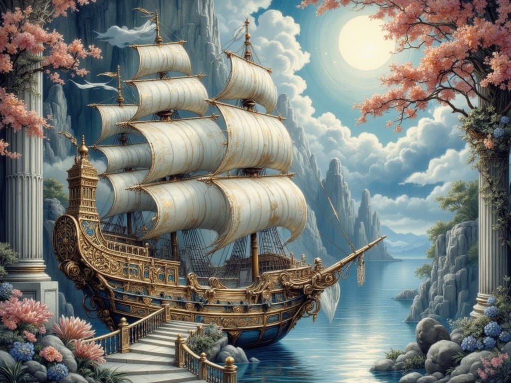 Surreal Art Deco Ship with Porcelain Surface