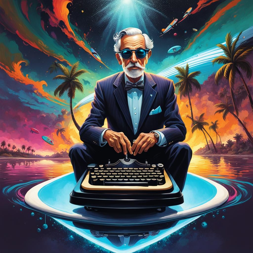 Aged Surfer in Space Typing