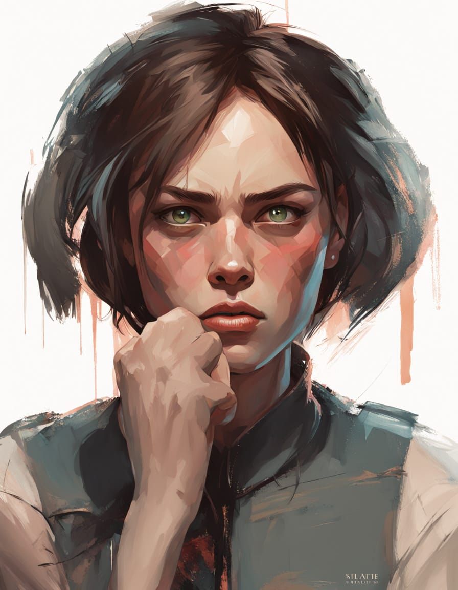 Young Woman Blushing in Detailed Oil Painting Style