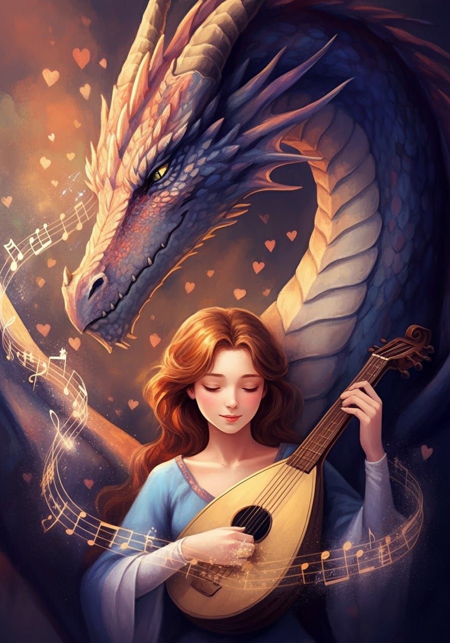 Dragon and Bard in Pastel Anime Style
