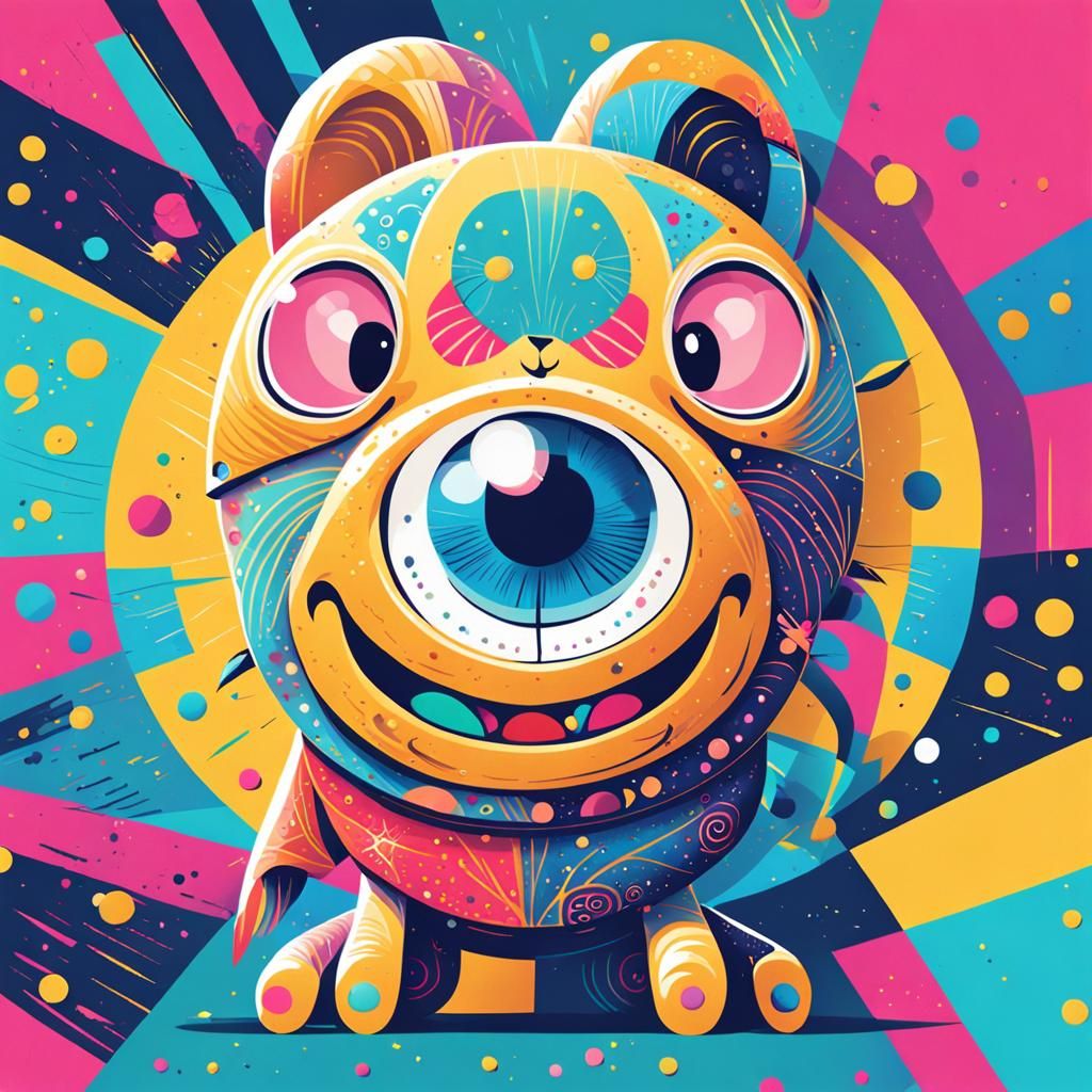 Cute Critter Pop Art in Geometric Bauhaus Style
