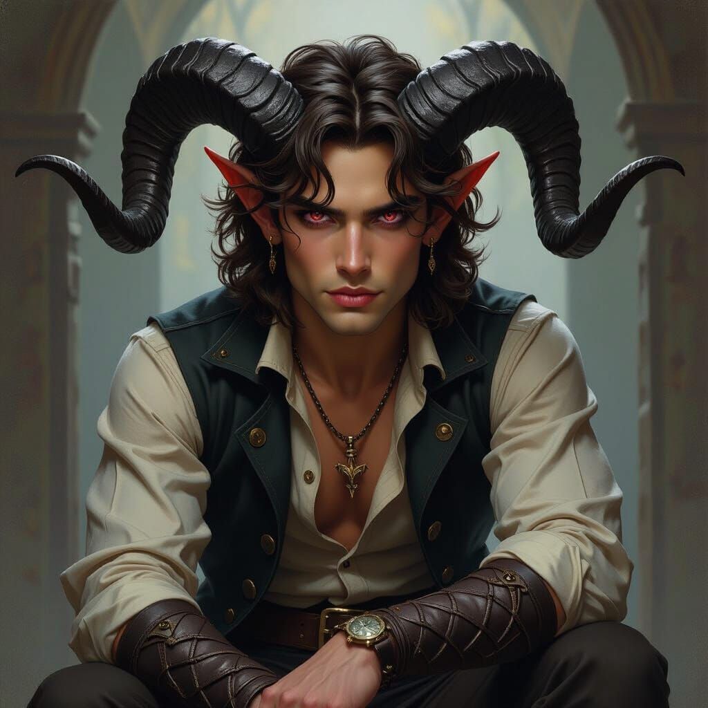 Striking Teifling Portrait in Dark Fantasy Style