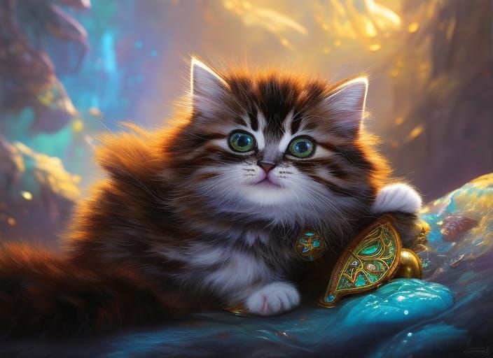Kitten in Witch Hat: Vibrant Splash Art
