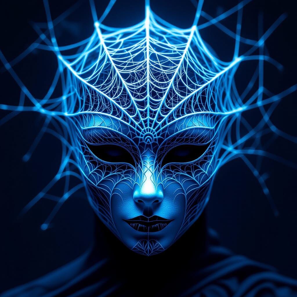 Ethereal Spider Web Mask in Cool Blue Light