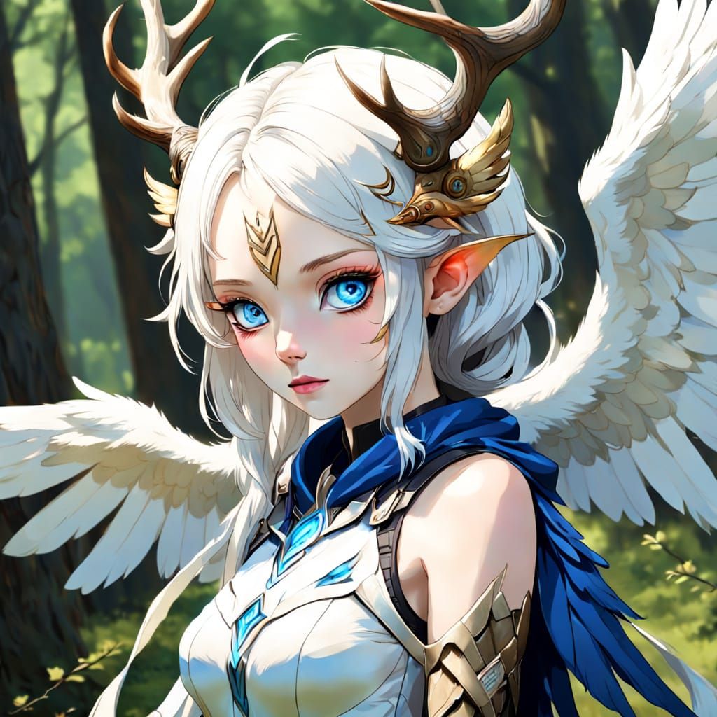 Ethereal Goddess with Antlers and Wings