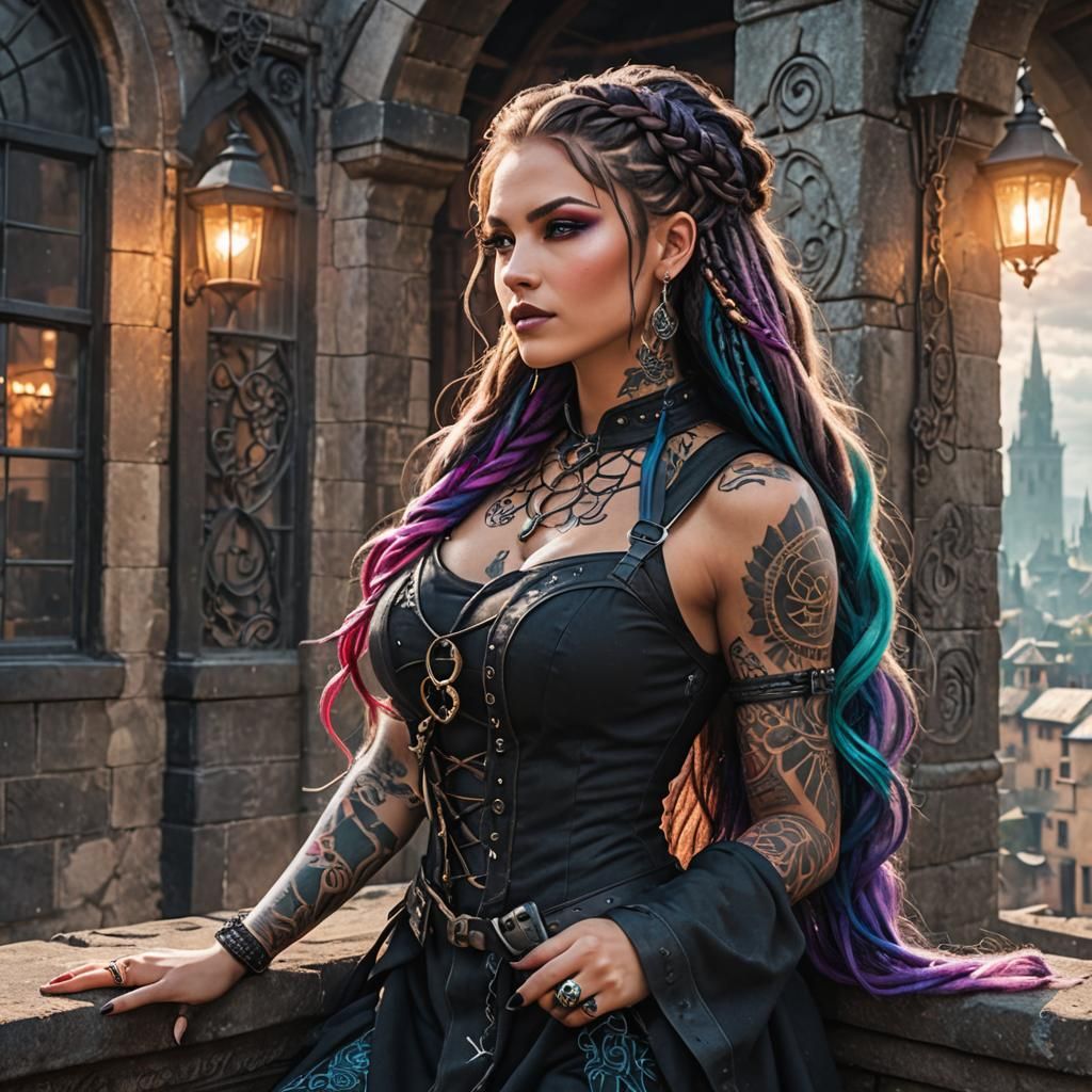 Fantasy Punk Woman with Braids in Conceptual Art Style