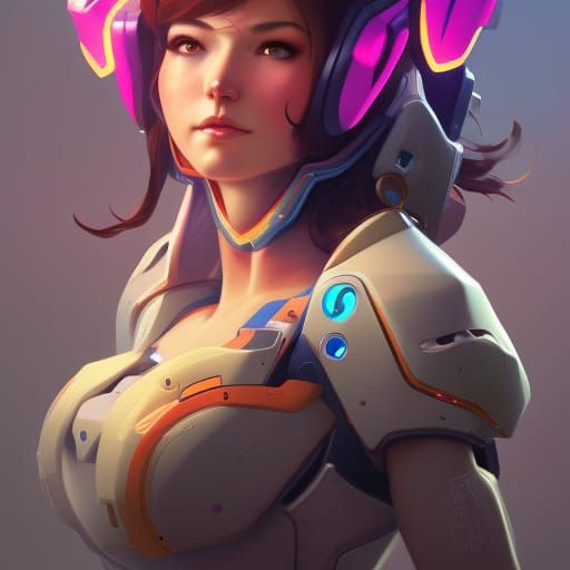D.Va Overwatch Portrait in Cyberpunk Style