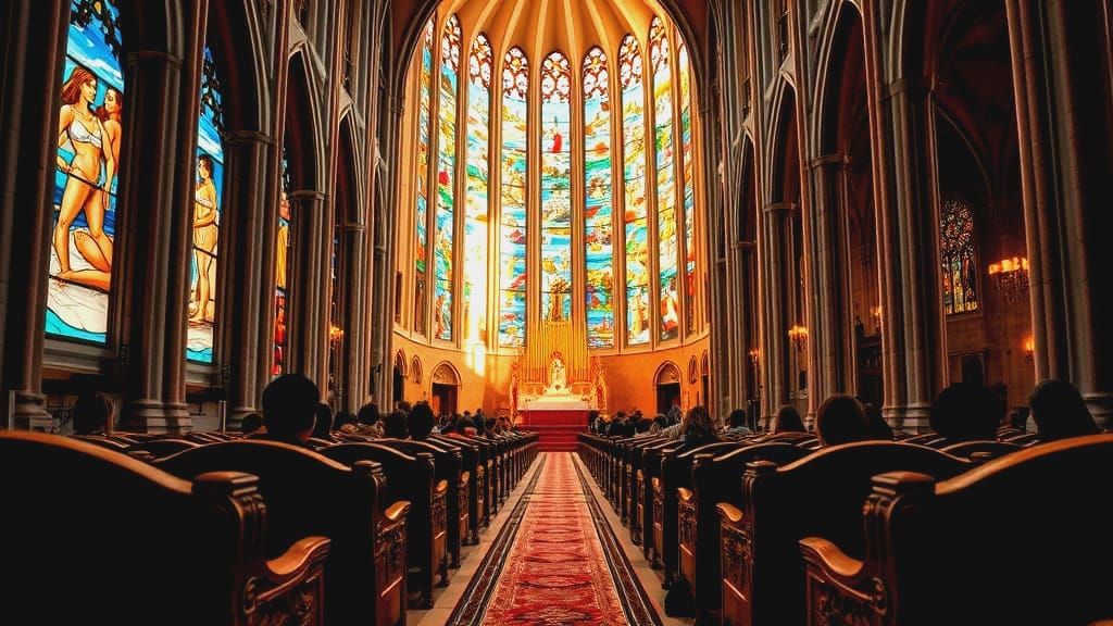 Cathedral Interior with Unconventional Vitraux