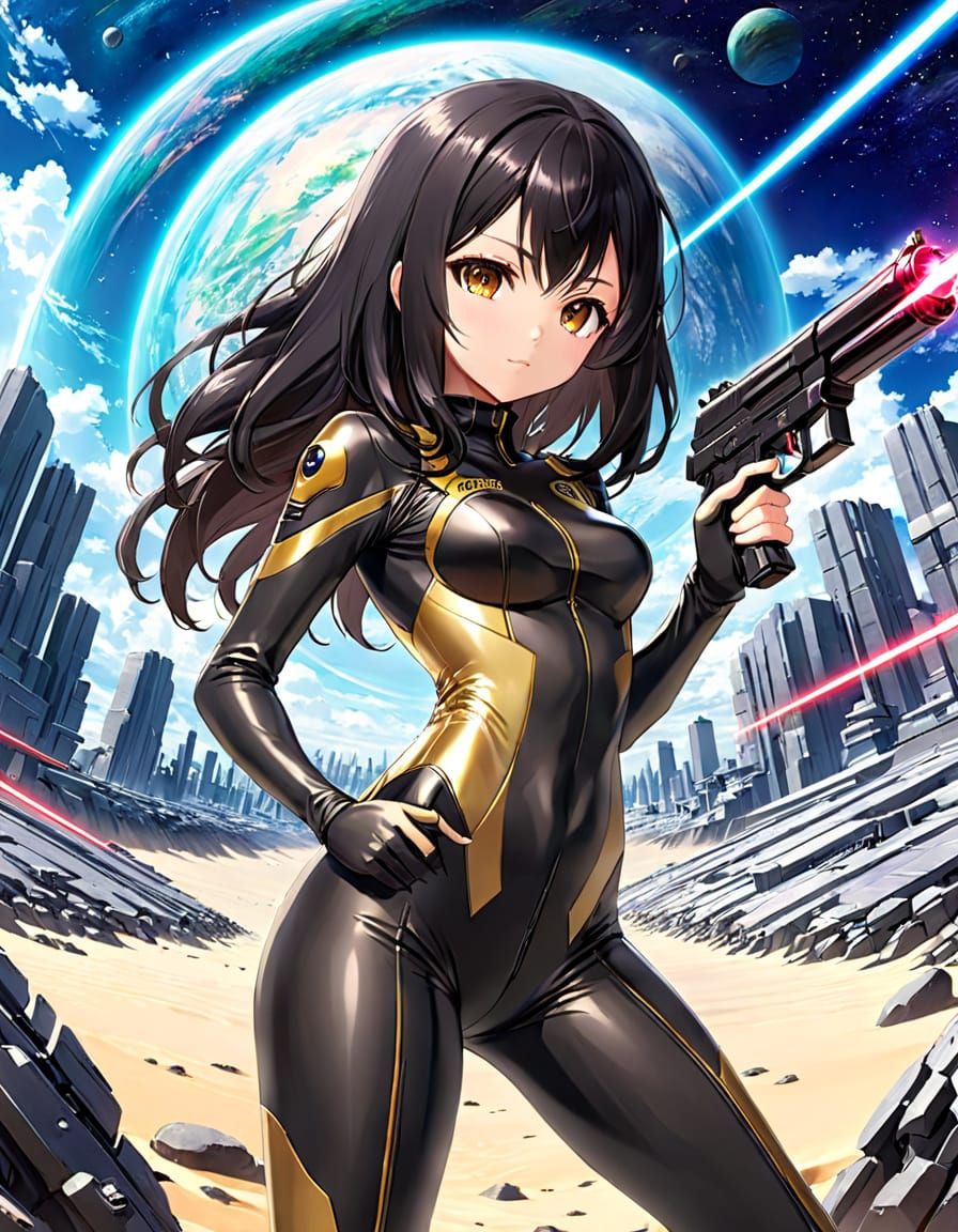 Anime Woman on Alien World in Sci-Fi Setting