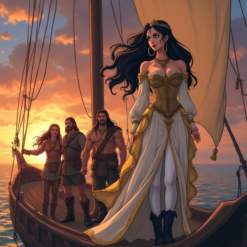 English Princess on Dragon Ship with Conan and Vikings