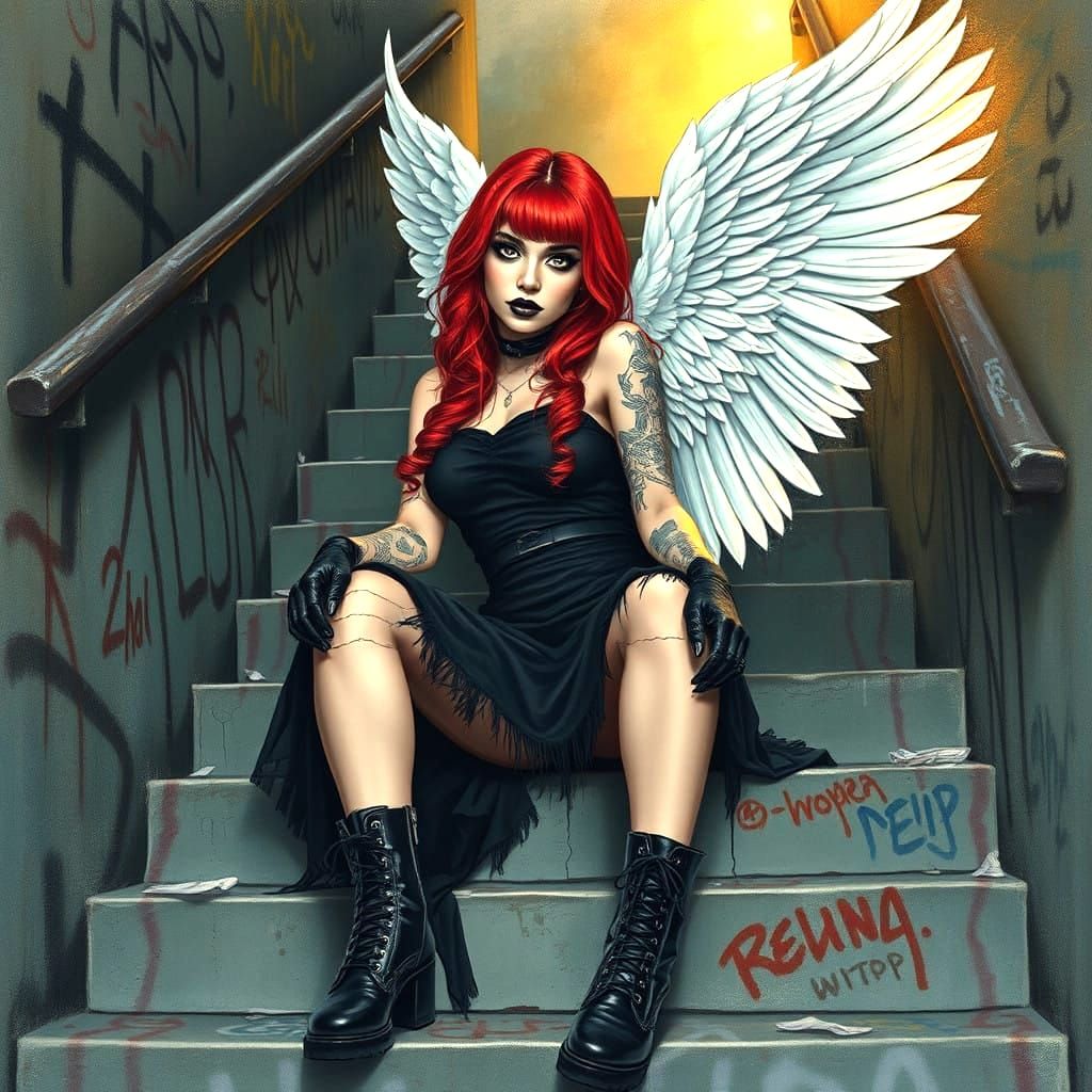 Stunning Angelic Woman in Gritty Urban Setting