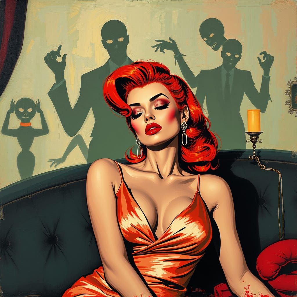 Hollywood Zombie Pin-Up Girl in Mansion