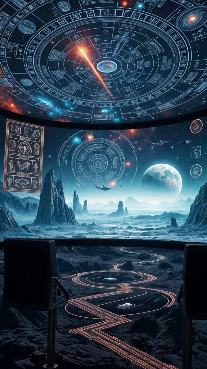 Cosmic Hieroglyphs on a Volumetric Screen in a Dystopian Cyb...