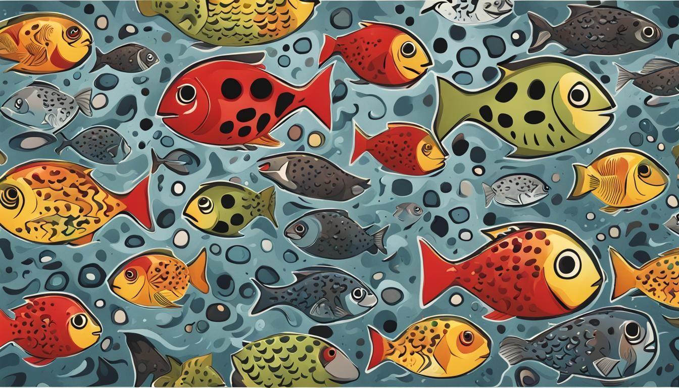 Egyptian Cartoon Piranha in Abstract Ocean Typography