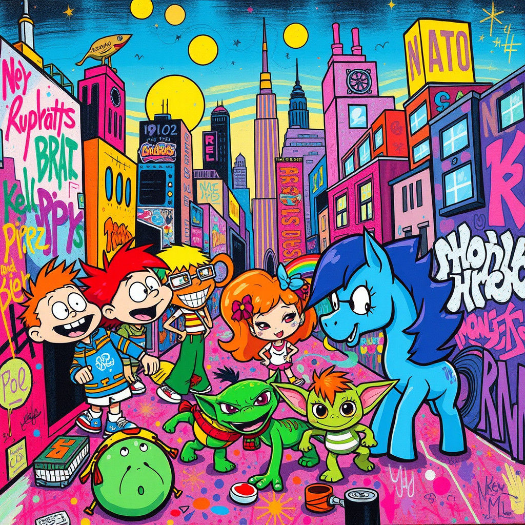 90s Cartoons Mashup in Graffiti Art Style