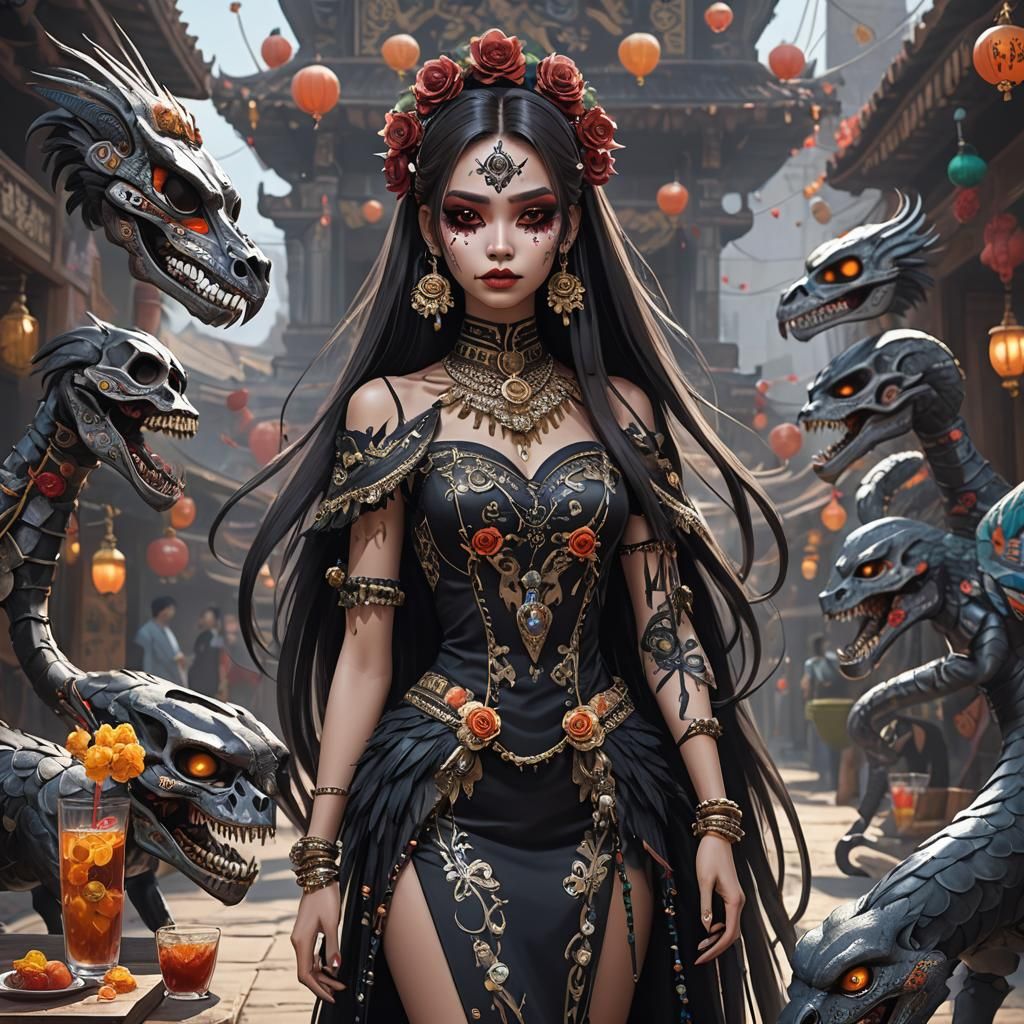 Day of the Dead Model with Cobras in Anime Art