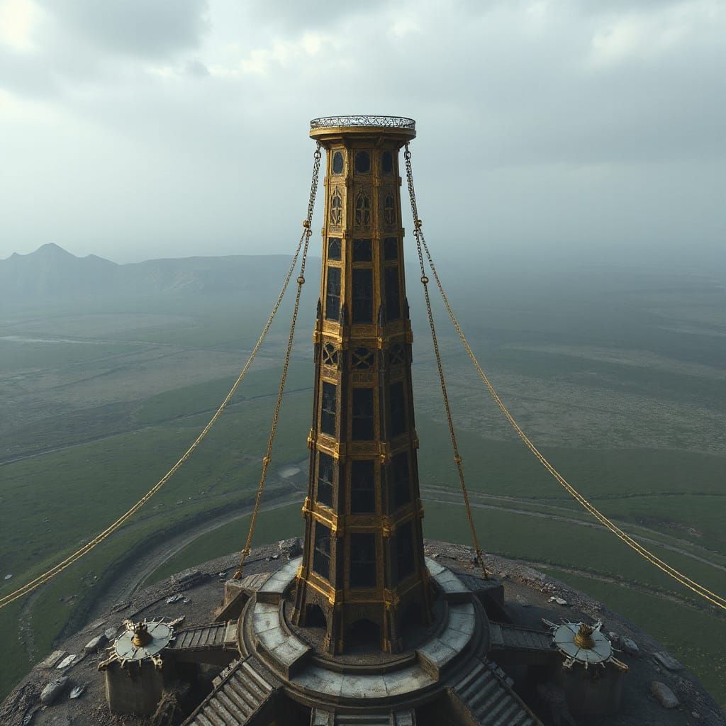 Medieval Golden Tower in Barren Wasteland