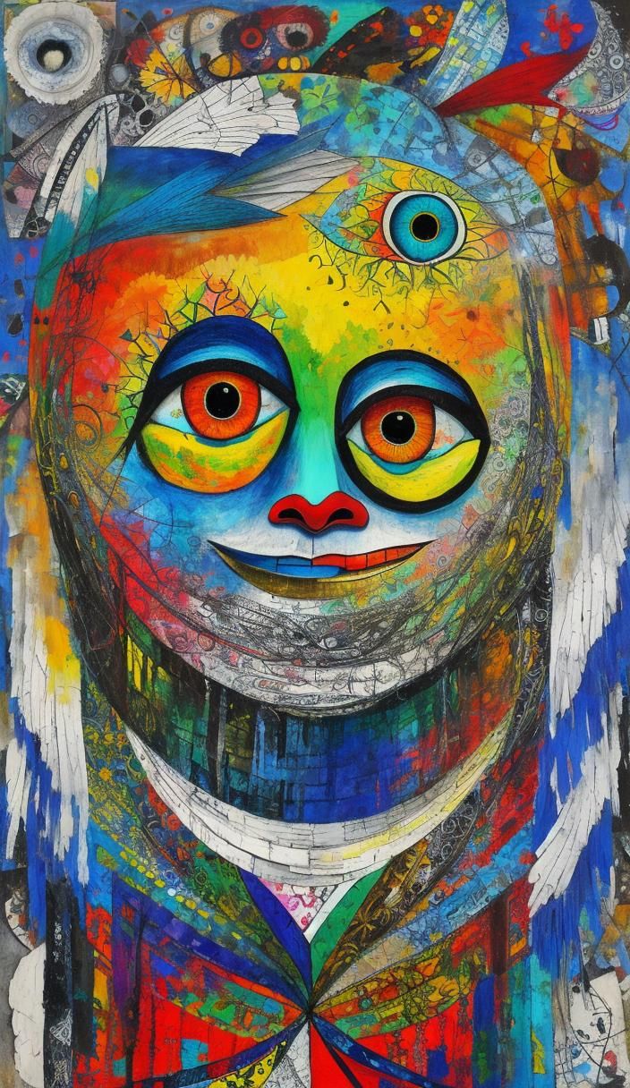 Surreal Bird Portrait in Mixed Media Collage