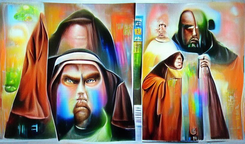 Spiritual Sci-Fi Monk: A Colorful Oil Painting