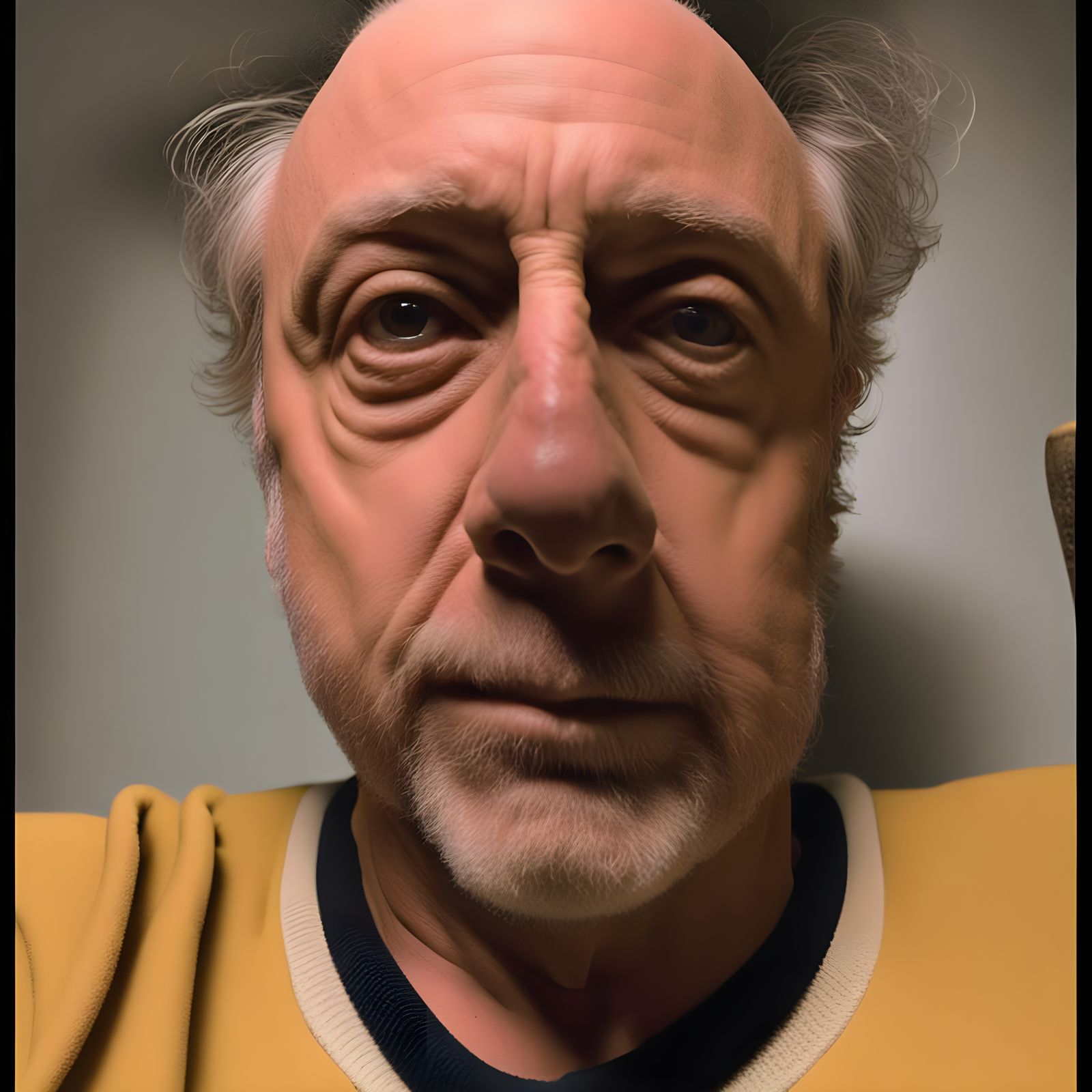 Terrified Man's Selfie in Dark Room, Close-up Portrait