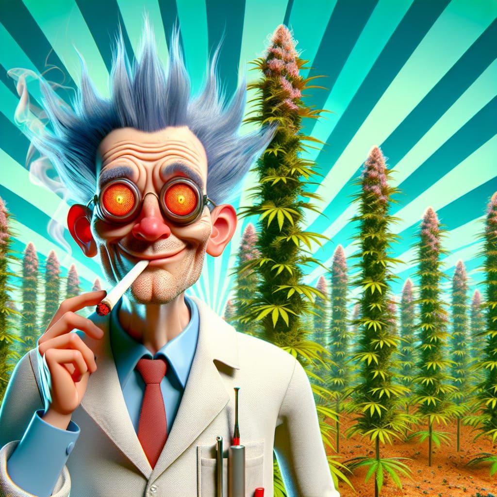 Eccentric Scientist Smoking Cannabis in a Field