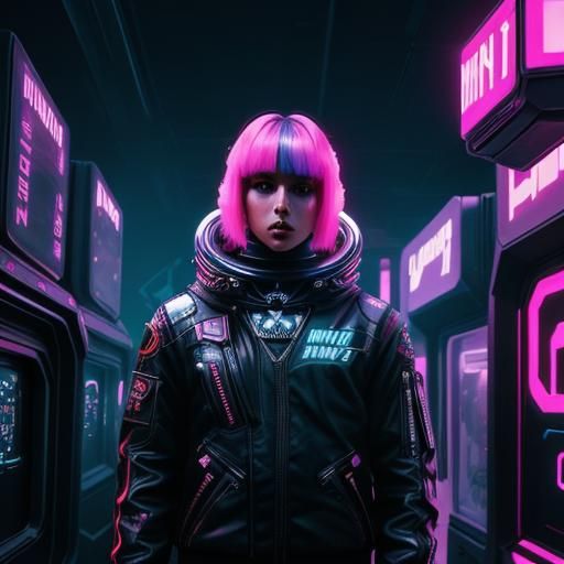 Robot Astronaut in Trippy Cyberpunk Space