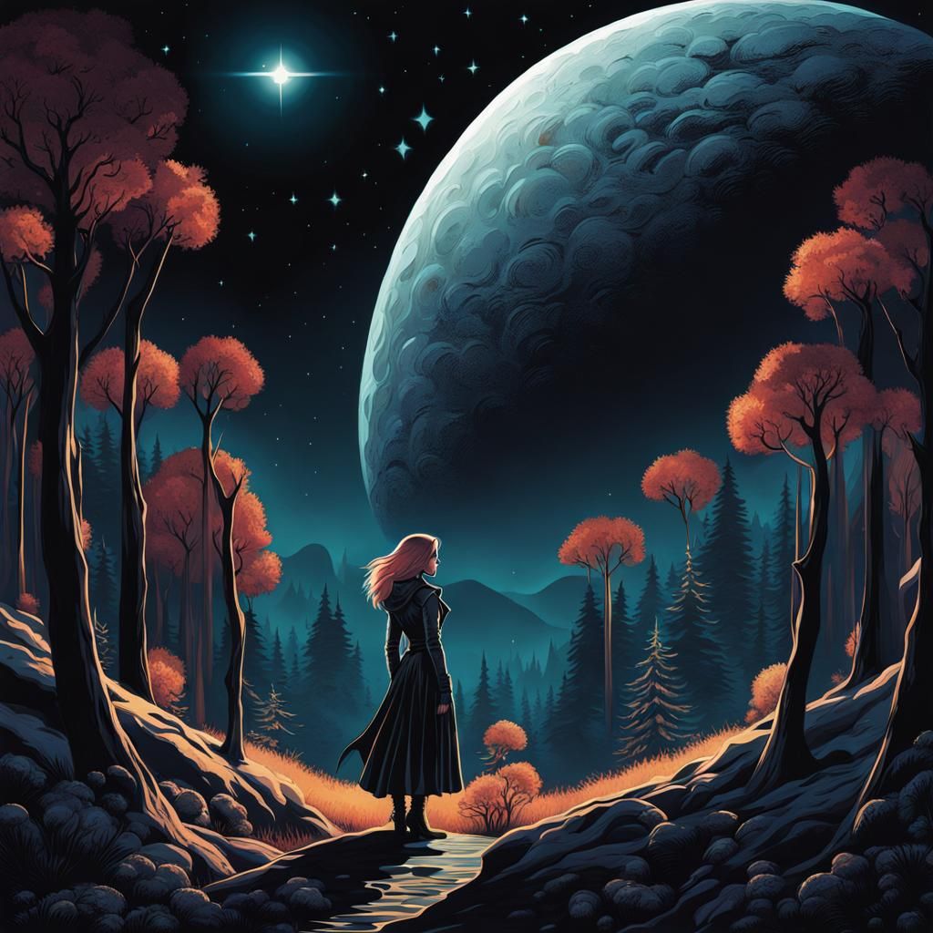 Futuristic Soldier on Alien Planet Under Starry Night