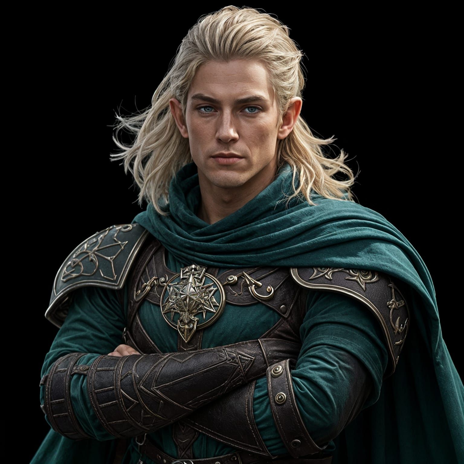 Regal Half-Elf Warrior in Dark Fantasy Style